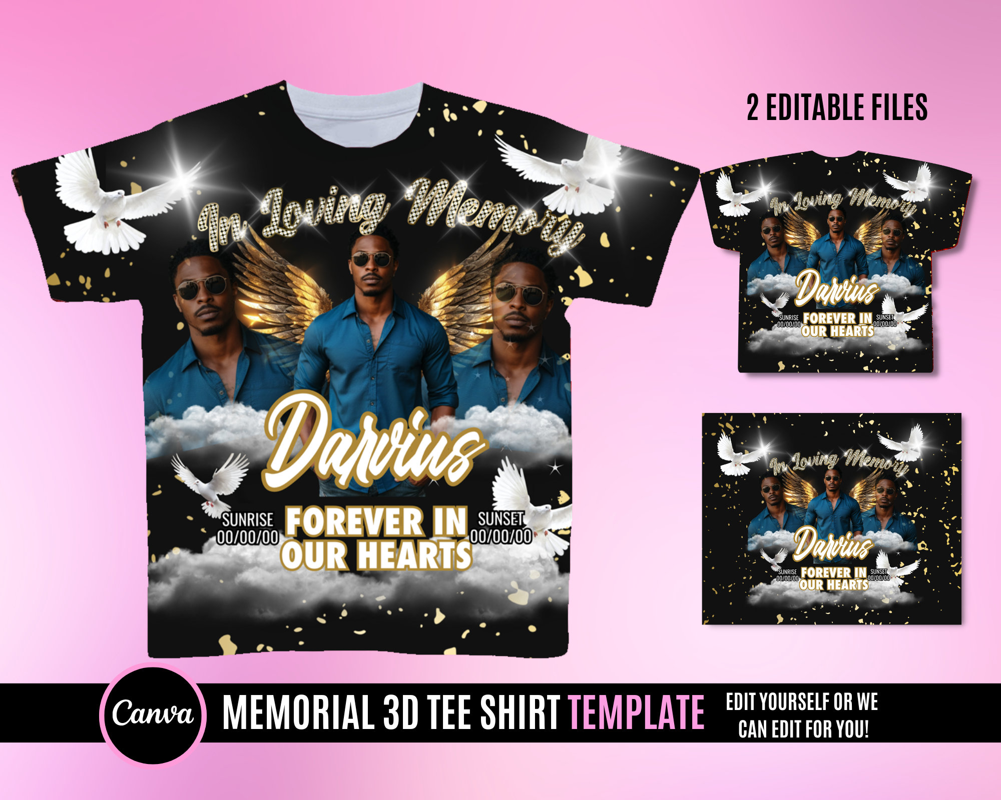 3D Tee Shirt, Memorial T Shirt Design, Editable in Canva, Memorial T Shirt  Design Template, Perfect for Sublimation, DTF or DTG, RIP Heaven 