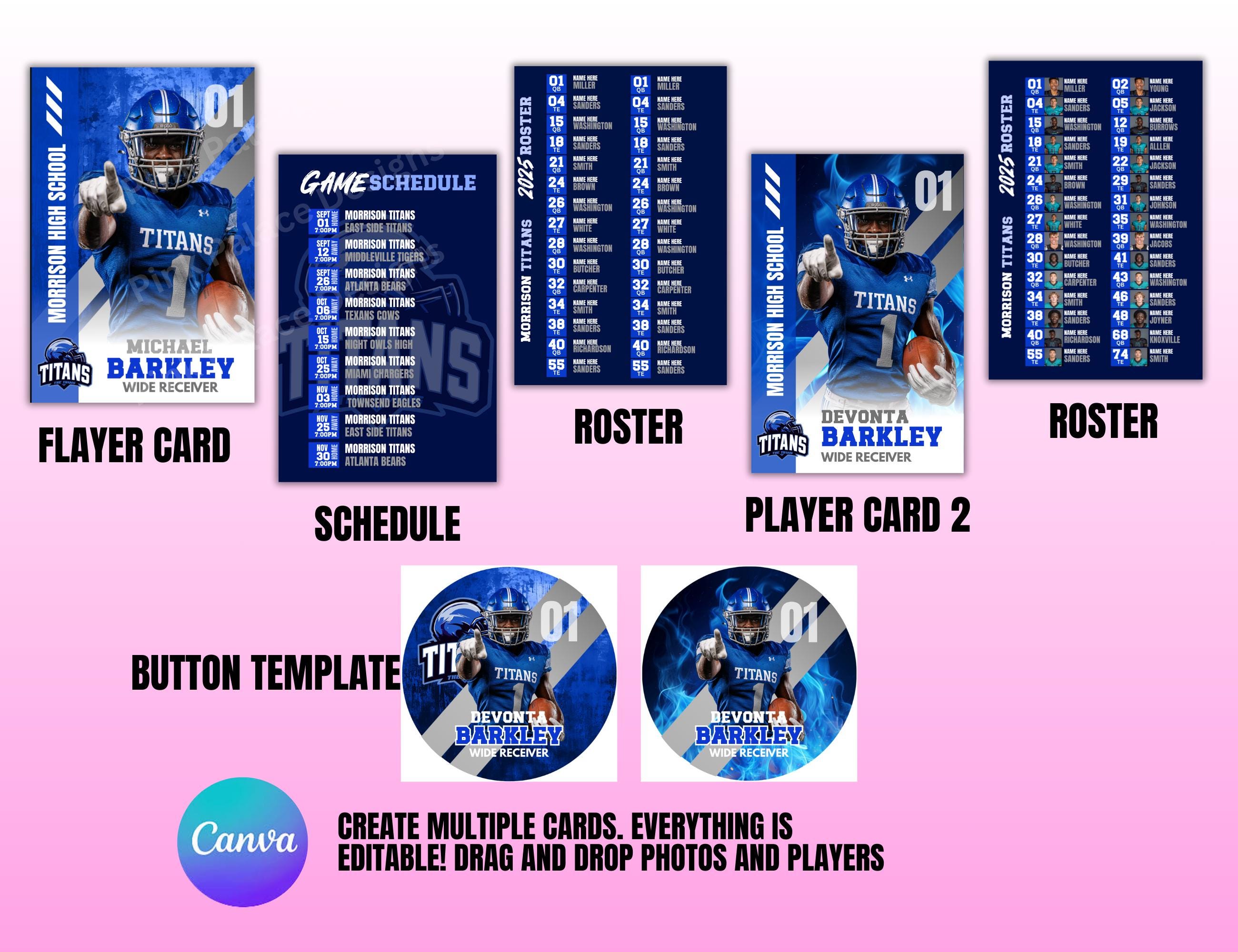 Editable Football Lanyard Card Template Player, Schedule, Roster