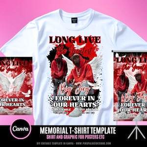 Diseño de camiseta conmemorativa, editable en Canva, plantilla de diseño de camiseta "En memoria de", ideal para sublimación, impresión digital directa a tela (DTF) y impresión digital directa a tela (DTG). Cielo, Descansa en paz. imagen 2