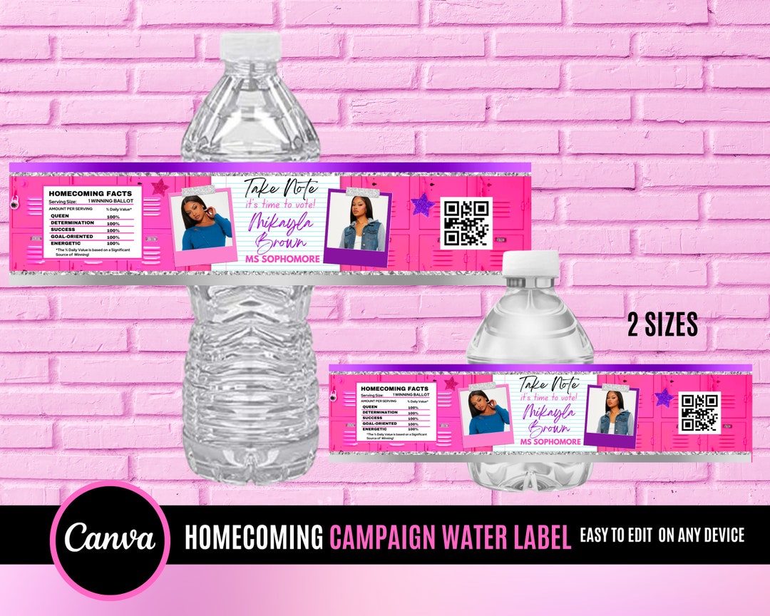 Water Bottle Label Campaign Water Bottle Label Homecoming - Etsy