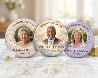 Personalized Memorial Button | Funeral Keepsake Pin | Celebration of Life Favor | Remembrance Gift| Custom Button Pins