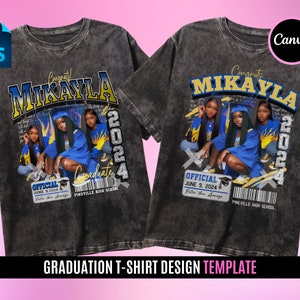 卒業Tシャツデザインテンプレート、CanvaとPhotoshop、2024卒業Tシャツデザイン、昇華、DTFまたはDTGに最適、ヴィンテージTシャツ