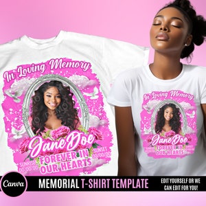 Memorial T Shirt Design, Editable in canva, In Loving Memory T Shirt Design Template, Perfect for Sublimation, DTF or DTG, RIP Heaven, Pink