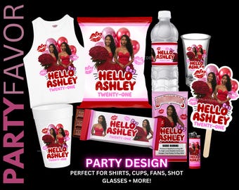 Hello Girls, Birthday Sticker Bundle, Editable Canva Template, Party Favors (Digital Download)