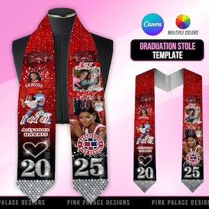 May include: Red and black graduation stole with a rhinestone design. The stole features a basketball player, a heart, and the text "I did it!" and "2025".