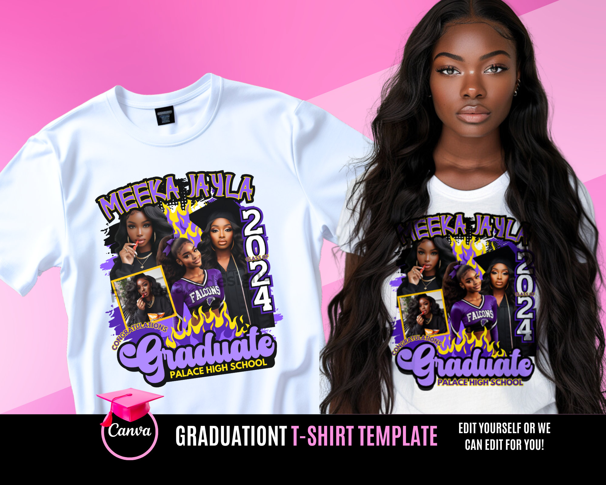 Graduation or Senior Purple T Shirt Design, Editable in canva, 2024, Senior Shirt, PSD Canva Template, Perfect for Sublimation, DTF DTG
