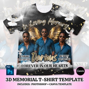 3D Tee Shirt, Memorial T Shirt Design, Editable in canva, Memorial T Shirt Design Template, Perfect for Sublimation, DTF or DTG, RIP Heaven