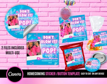 Homecoming Campaign Printable Blow Pop Tags (Canva Template)