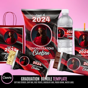 Graduation Treat Bundle, Red, Graduation water label, Graduation candy bar Digital Files, Graduation send off bundle, Prom Chips,