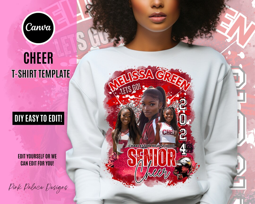 Cheerleader Design File Red Cheer T Shirt Design Editable in Canva T Cheerleader Design File Red Cheer T Shirt Design Editable in Canva T