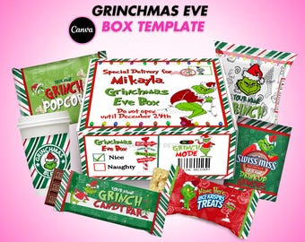 Grinchmas Eve Box Templates Set 1  | For Canva users ONLY