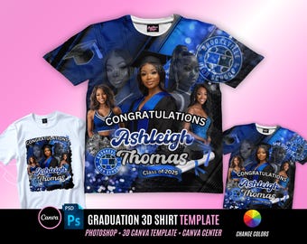 Graduation 3D Tee Shirt Design File, Blue Black, Multicolor Design File, Editable in canva, T Shirt Design Template, Perfect for Sublimation