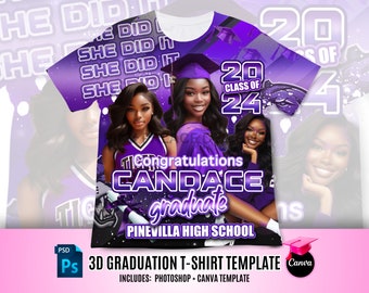 Graduation 3D Tee Shirt Design File,Purple and Grey Design File, Editable in canva, T Shirt Design Template, Perfect for Sublimation