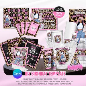 Party Pack , Birthday Bundle, Adult Birthday Party Favor, Party Hat Template, Party Pack, Birthday SZN Editable Templates, Pink and Black