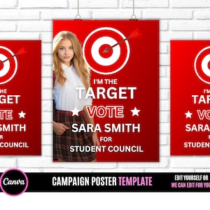 Red Vote, Homecoming queen poster sign, class president, high School homecoming, vote for me, Edit and you print poster