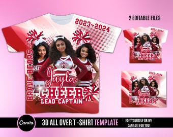 3D T-shirt ontwerpbestand, Cheerleader Game Day ontwerpbestand, bewerkbaar in CANVA en PHOTOSHOP, ontwerpsjabloon T-shirt,