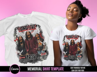 Diseño de camiseta conmemorativa, editable en Canva, plantilla de diseño de camiseta conmemorativa, perfecta para sublimación DTF o DTG, plantilla de funeral de larga vida