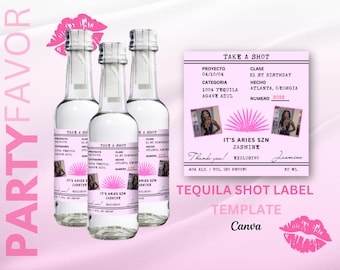 Tequila Shot Labels | Birthday Party Favor | Bachelorette Favor | Birthday Party Favor Template Editable with Canva