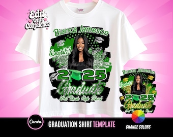 Abschluss T-Shirt Design, bearbeitbar in Canva, 2025 Abschluss Familie T-Shirt Design-Vorlage, perfekt für Sublimation, DTF oder DTG, grün