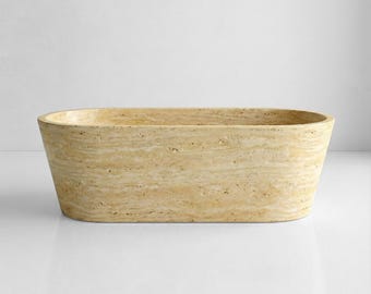 Handcrafted Beige Travertine Marble Bathtub: Natural Stone Spa Tub