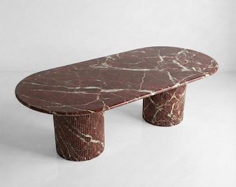 Handcrafted Rosso Levanto Marble Dining Table: Solid Slab, Fluted Base