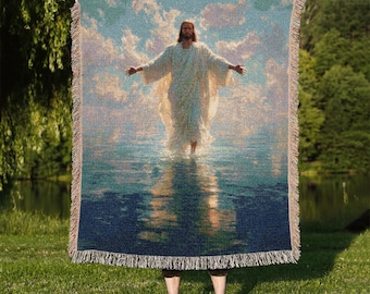 Jesus Woven Blanket: Christian Tapestry Throw, Faith Home Decor