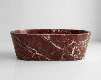 Handcrafted Rosso Levanto Marble Bathtub: Freestanding Stone Spa Tub