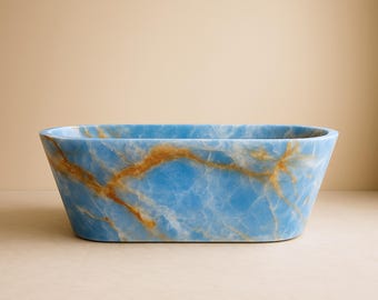 Blue Onyx Marble Bathtub, Natural Stone Bath, Marble Tub, Honed & Polished Finish, Handcrafted Organic Spa Tub