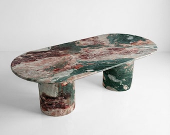 Handcrafted Four Seasons Marble Dining Table: Solid Slab, Fluted Base