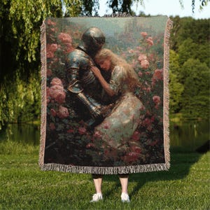 Knight and Maiden Woven Blanket: Medieval Romance Tapestry Throw
