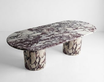 Handcrafted Calacatta Viola Marble Dining Table: Solid Slab, Fluted Base