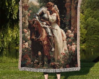 Knight’s Love Woven Blanket: Medieval Romance Tapestry Throw