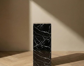 Handcrafted Black Marquina Marble Pedestal: Luxury Display Stand
