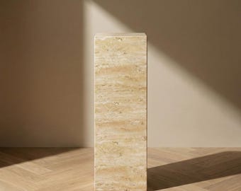 Handcrafted Travertine Pedestal: Modern Stone Display Stand