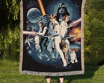 Star Wars Movie Poster Woven Blanket: Retro Tapestry Throw