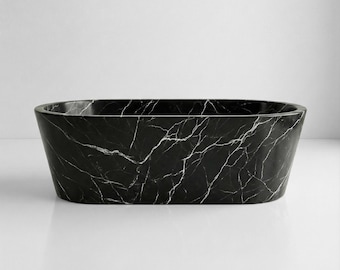 Handcrafted Black Marquina Marble Bathtub: Freestanding Stone Spa Tub
