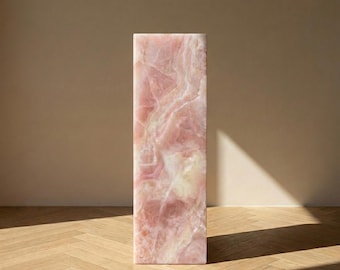 Handcrafted Pink Onyx Pedestal: Luxury Display Stand, Modern Column