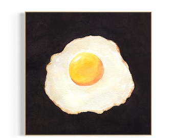 Fried Egg Watercolor Print Breakfast Kitchen Wall Decor Food Art