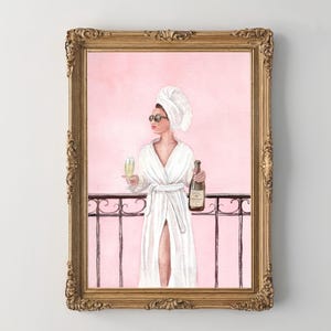 Woman Drinking Wine, Watercolor Painting, Bathtub Print, Bathroom Wall Art, Feminist Poster, Girls Bathroom Decor, Fine Art Print