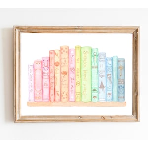 Aquarelle de bibliothèque de livres classiques, art du livre d'histoires, aquarelle de livres, art pour les amateurs de livres, impression de livre vintage, peinture de livre, livre cadeau