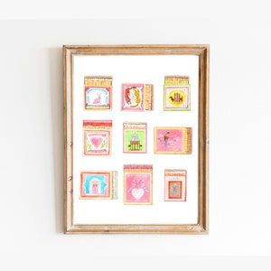 Matchbox Art Collection Print, Watercolor Painting, Vintage Matchbox, Pastel Print, Retro Art Print, Match Box Print, Game Room Art