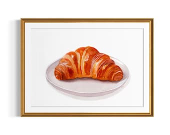Croissant Watercolor Art Print French Bakery Illustration Breakfast Kitchen Wall Decor