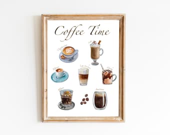 Coffee Watercolor Painting Print, Minimal Boho Coffee, Coffee Lover Gift, Modern Coffee Poster, Kitchen Print, Enjoy Coffee Print,Cup