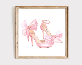 Pink Shoes Illustration Print,Fashion Poster,High Heel Shoes,Girl Room Wall Art, Pink Wall Art Print,Gift For Her Bedroom,Beauty Salon Decor