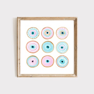 Impressão de mau-olhado Arte de mau-olhado Arte de parede de mau-olhado Decoração de casa de mau-olhado Arte de parede turca Azul Rosa Mau-olhado Pintura de mau-olhado Arte de dormitório Boho