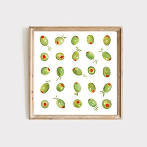 Olive Branch Watercolor Painting, Olive Wall Art, Italy Wall Art, Kitchen Poster, Green Food Art, Olive Kitchen Decor, Minimal Plant Print