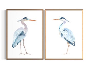 Blue Heron Watercolor Print Bird Wall Art Nature Decor