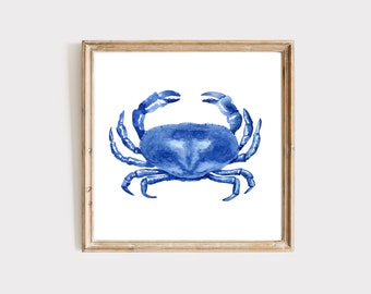 Blue Crab Watercolor Painting Art Print, Blue Crab Decor, Coastal Decor, Femail Blue Crab, Crab Art, Boys Room Decor, Ocean Crabs,Crab Print
