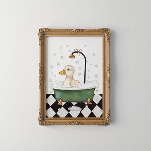Duck In a Bath, Watercolor Painting, Kids Bathroom Art, Nursery Decor, Rustic Animal Art, Taking A Bath Art Print