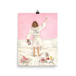 Pink Champagne Wall Print, Watercolor Painting, Champagne Lovers, Pink Aesthetic, Cute Pink Decor, Feminine Art Poster, Pink Feminine Print